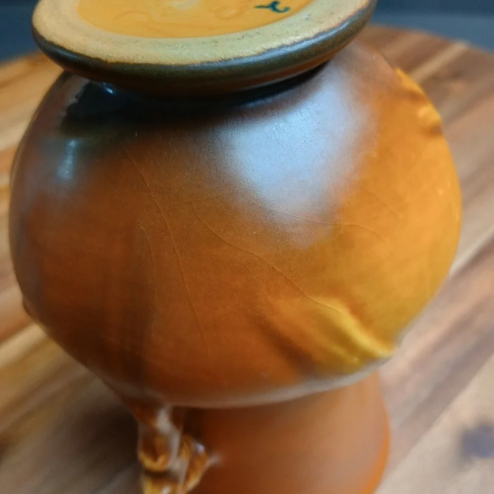 Vintage Roseville Pine Cone Brown Art‎ Pottery Handled Ceramic Vase 839-6